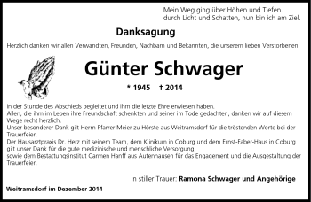 Traueranzeige von Günter Schwager von Neue Presse Coburg