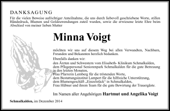 Traueranzeige von Minna Voigt von Südthüringer Presse