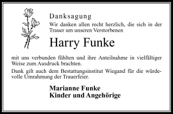 Traueranzeige von Harry Funke von Südthüringer Presse