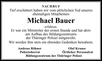 Traueranzeige von Michael Bauer von Südthüringer Presse