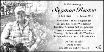 Traueranzeige von Siegmar Reuter von Südthüringer Presse