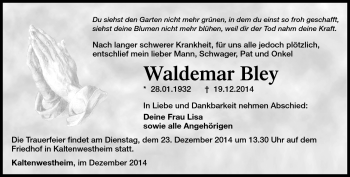 Traueranzeige von bley Waldemar von Südthüringer Presse