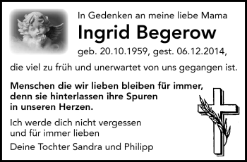 Traueranzeige von Ingrid Begerow von Südthüringer Presse