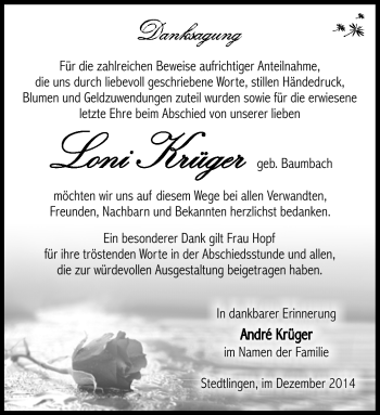 Traueranzeige von Helene-Lonni Krüger von Südthüringer Presse