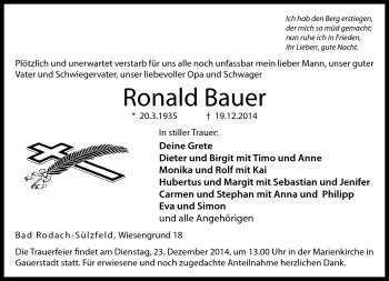 Traueranzeige von Ronald Bauer von Neue Presse Coburg