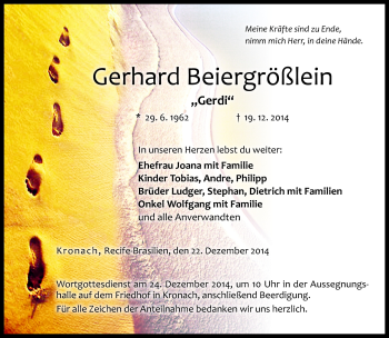 Traueranzeige von Gerhard Beiergrößlein von Neue Presse Coburg