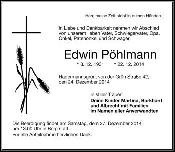 Traueranzeige von Edwin Pöhlmann von Frankenpost