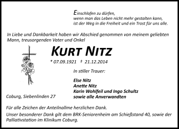 Traueranzeige von Kurt Nitz von Neue Presse Coburg
