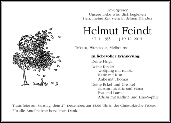 Traueranzeige von Helmut Feindt von Frankenpost