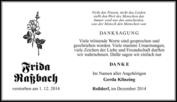 Traueranzeige von Frida Raßbach von Südthüringer Presse