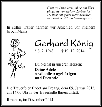 Traueranzeige von Gerhard König von Südthüringer Presse