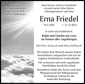 Traueranzeige von Erna Friedel von Neue Presse Coburg