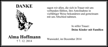 Traueranzeige von Alma Hoffmann von Frankenpost