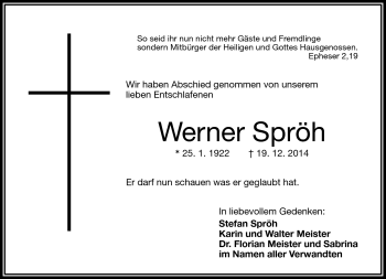 Traueranzeige von Werner Spröh von Frankenpost