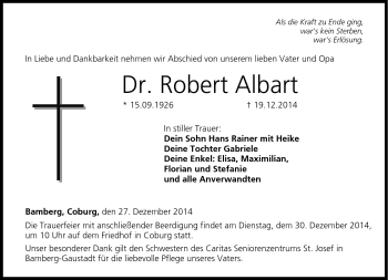 Traueranzeige von Robert Albart von Neue Presse Coburg