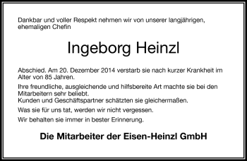 Traueranzeige von Ingeborg Heinzl von Frankenpost