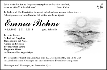 Traueranzeige von Emma Brehm von Südthüringer Presse