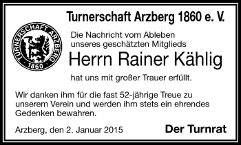 Traueranzeige von Rainer Kählig von Frankenpost