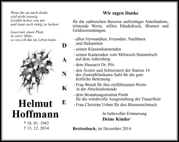 Traueranzeige von Helmut Hoffmann von Südthüringer Presse