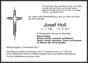 Traueranzeige von Josef Holl von Frankenpost