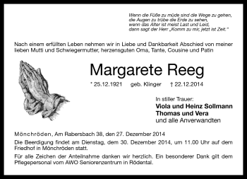 Traueranzeige von Margarete Reeg von Neue Presse Coburg