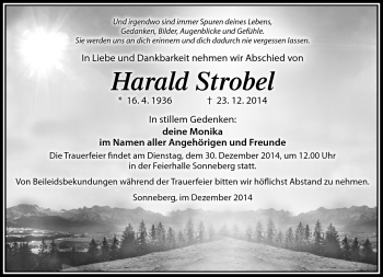Traueranzeige von harald Strobel von Südthüringer Presse