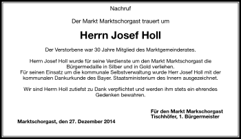 Traueranzeige von Josef Holl von Frankenpost