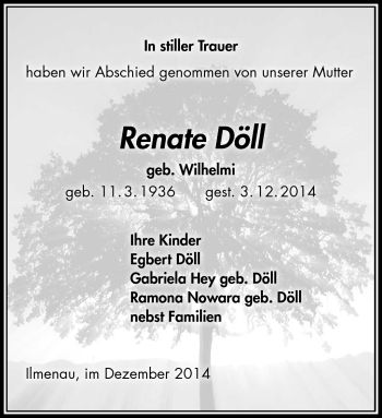 Traueranzeige von Renate Döll von Südthüringer Presse