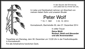 Traueranzeige von Peter Wolf von Frankenpost