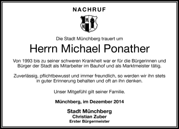 Traueranzeige von Michael Ponather von Frankenpost