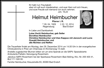 Traueranzeige von Helmut Heimbucher von Frankenpost
