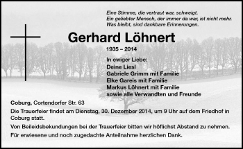 Traueranzeige von Gerhard Löhnert von Neue Presse Coburg