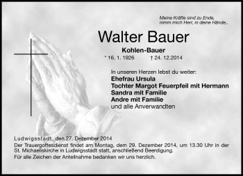 Traueranzeige von Walter Bauer von Neue Presse Coburg