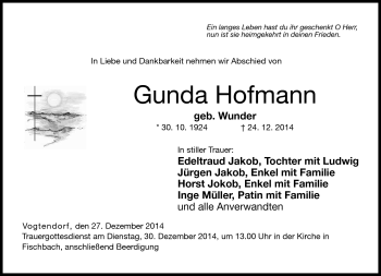 Traueranzeige von Gunda Hofmann von Neue Presse Coburg