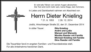 Traueranzeige von Dieter Knieling von Frankenpost