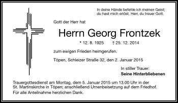 Traueranzeige von Georg Frontzek von Frankenpost