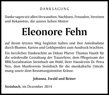 Traueranzeige von Eleonore Fehn von Neue Presse Coburg