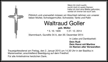 Traueranzeige von Waltraud Goller von Frankenpost