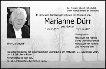 Traueranzeige von Marianne Dürr von Neue Presse Coburg