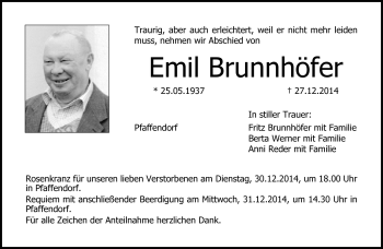 Traueranzeige von Emil Brunnhöfer von Neue Presse Coburg
