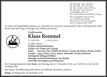 Traueranzeige von Klaus Rommel von Südthüringer Presse