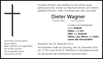 Traueranzeige von Dieter Wagner von Neue Presse Coburg