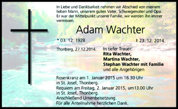 Traueranzeige von Adam Wachter von Neue Presse Coburg