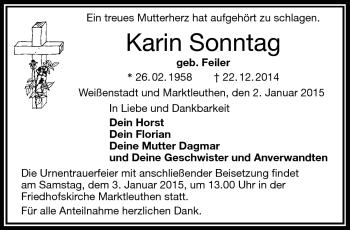 Traueranzeige von Karin Sonntag von Frankenpost