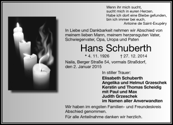 Traueranzeige von Hans Schuberth von Frankenpost