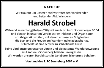 Traueranzeige von harald Strobel von Südthüringer Presse