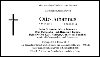 Traueranzeige von Otto Johannes von Neue Presse Coburg
