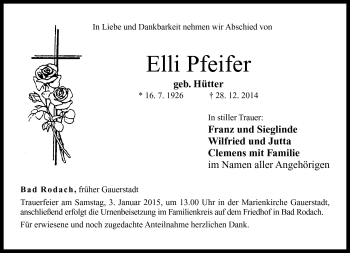 Traueranzeige von Elli Pfeifer von Neue Presse Coburg