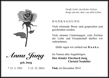 Traueranzeige von Anna Jung von Südthüringer Presse