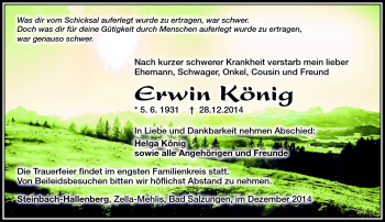 Traueranzeige von Erwin König von Südthüringer Presse